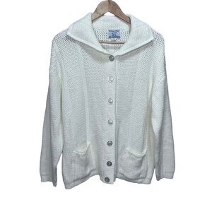 Vintage College Point White Knit Button up Cardigan Sweater Size 1x